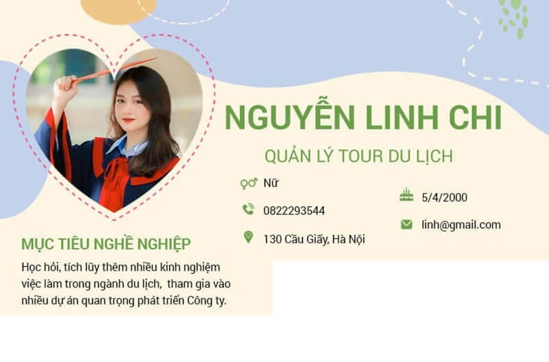 Phần thông tin cá nhân và mục tiêu nghề nghiệp trong CV du lịch