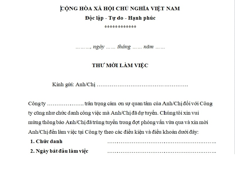mẫy giấy mời làm việc 