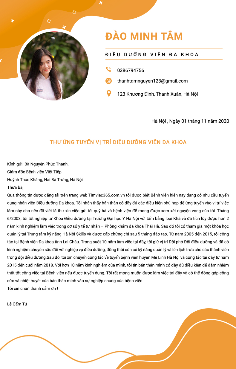 Mẫu thư xin việc bệnh viện