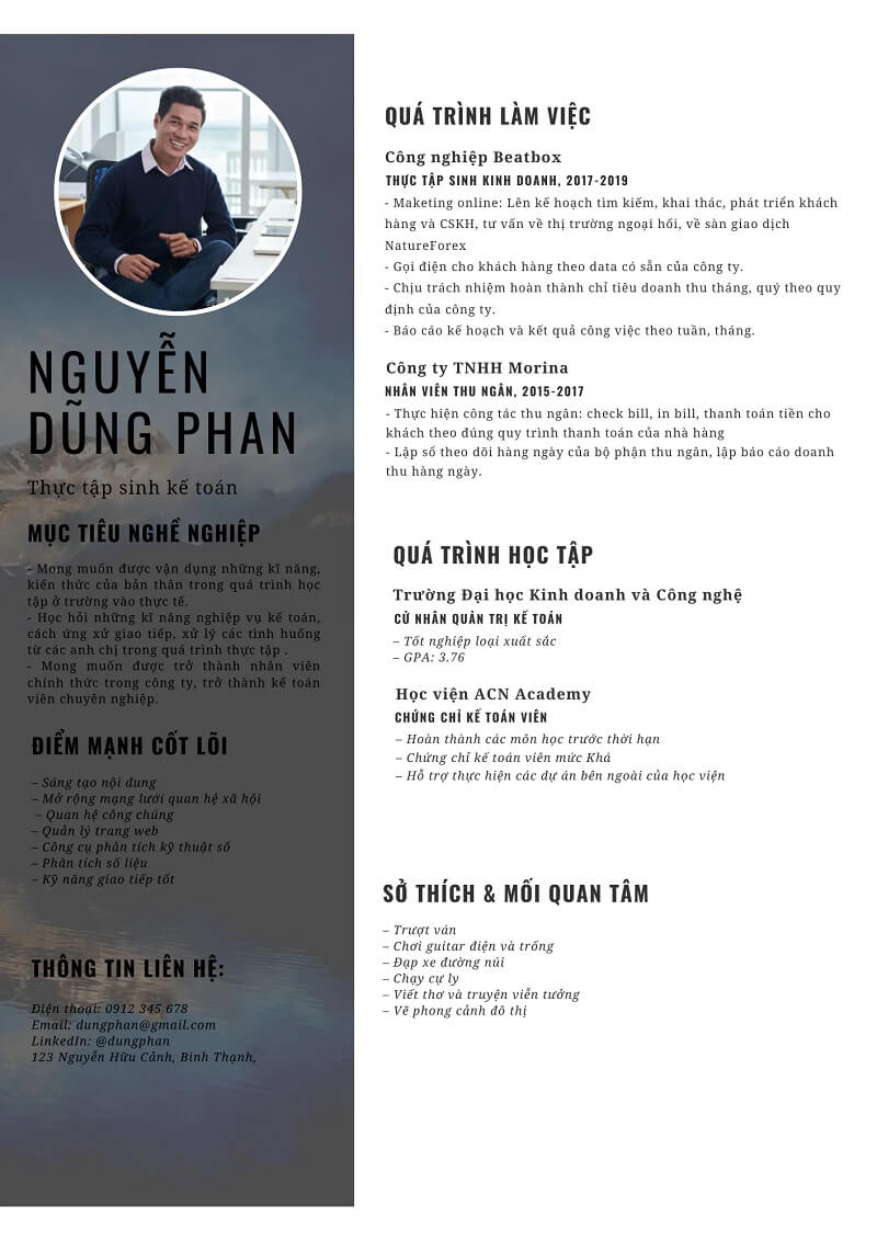 Mẫu CV thực tập sinh Kế toán