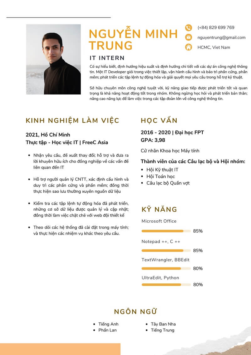 Mẫu CV thực tập IT