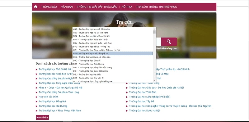 Cách tra cứu thông tin trên trang web tuyển sinh của bộ Giáo dục