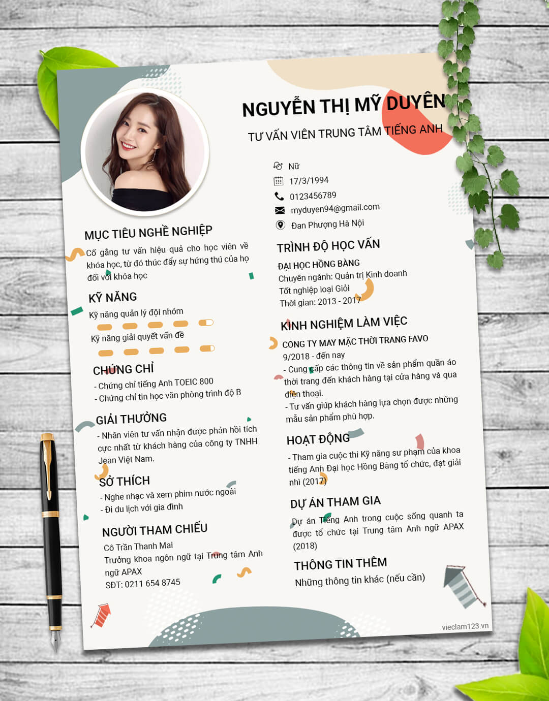 Mẫu CV xin việc Tư vấn 09